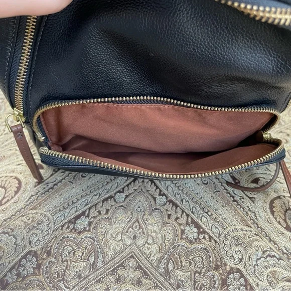 Fossil Felicity Backpack Black Pebbled Leather Brown Top Handle Mini Bag - Picture 11 of 16